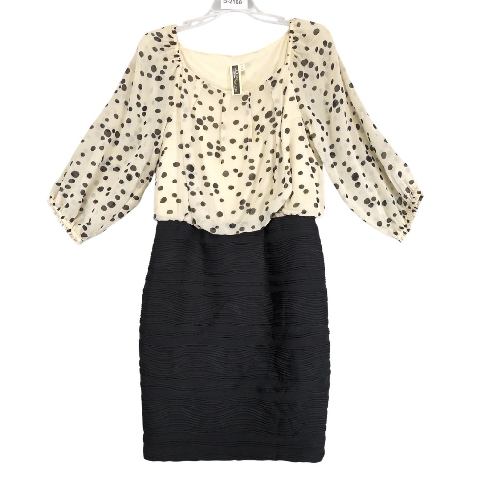 Julian Taylor Black Ivory Animal Print Blouson Mini Dress Sz 10 Chiffon Cocktail